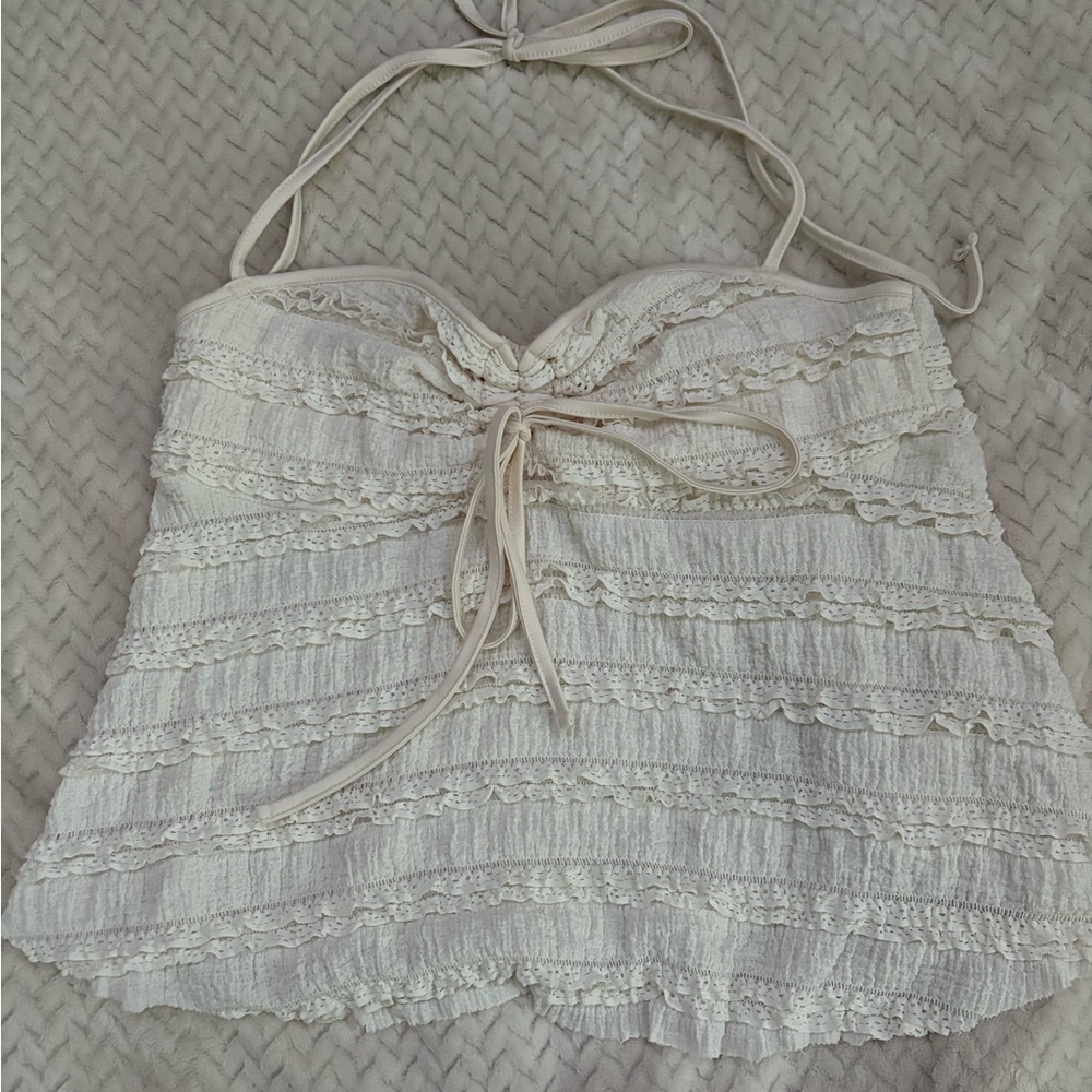 Ivory Ruffled Halter Tank Top